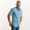 Batch Constructor Short Sleeve Casual Shirt In Classic Blue Micro Check On Body Image 
