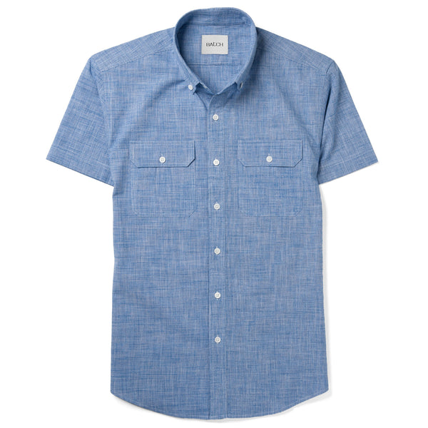 Constructor Short Sleeve Utility Shirt –  Classic Blue Cotton Micro Check