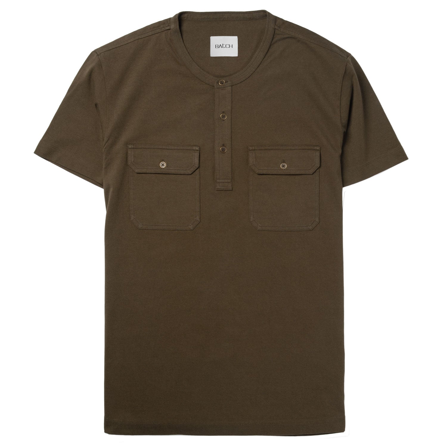 Constructor Short Sleeve Henley Shirt –  Olive Green Cotton Jersey