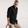 Editor Two Pocket Men's Utility Shirt In Jet Black Mercerized Cotton On Body With Chinos