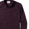 Editor Two Pocket Men's Utility Shirt In Dark Burgundy Mercerized Cotton Close-Up Image