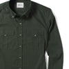 Editor Two Pocket Men's Utility Shirt In Olive Green Mercerized Cotton Close-Up Image