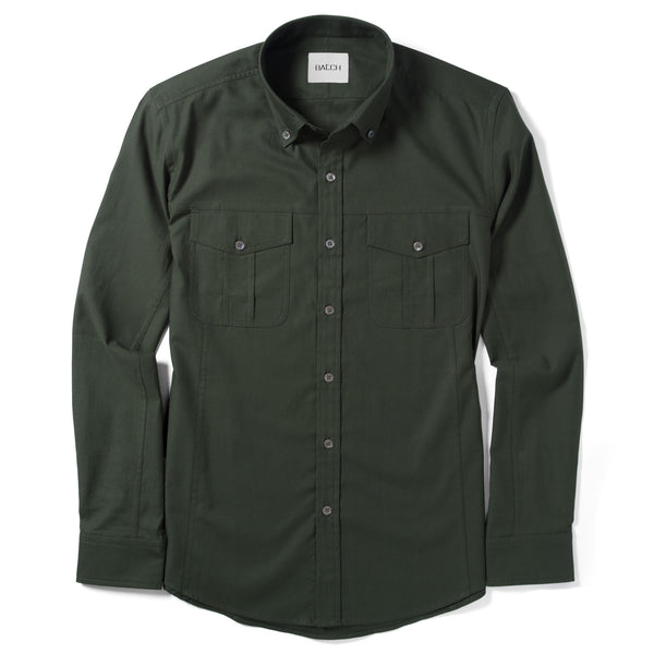 Editor Shirt – Olive Green Mercerized Cotton