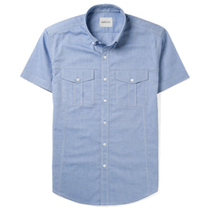 Batch Editor Two Pocket Short Sleeve Men's Utility Shirt In Classic Blue Cotton Oxford Image