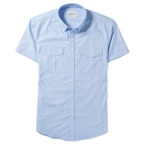 Editor Two Pocket Short Sleeve Men's Utility Shirt In Clean Blue Mercerized Cotton