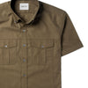 Editor Two Pocket Short Sleeve Men's Utility Shirt In Fatigue Green Mercerized Cotton Close-Up Image