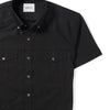Editor Two Pocket Short Sleeve Men's Utility Shirt In Pure Black Mercerized Cotton Close-Up Image