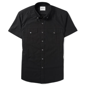 Editor Two Pocket Short Sleeve Men's Utility Shirt In Pure Black Mercerized Cotton