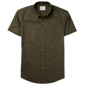 Batch Men's Essential Casual Short Sleeve Shirt - Olive Green Cotton Twill Image
