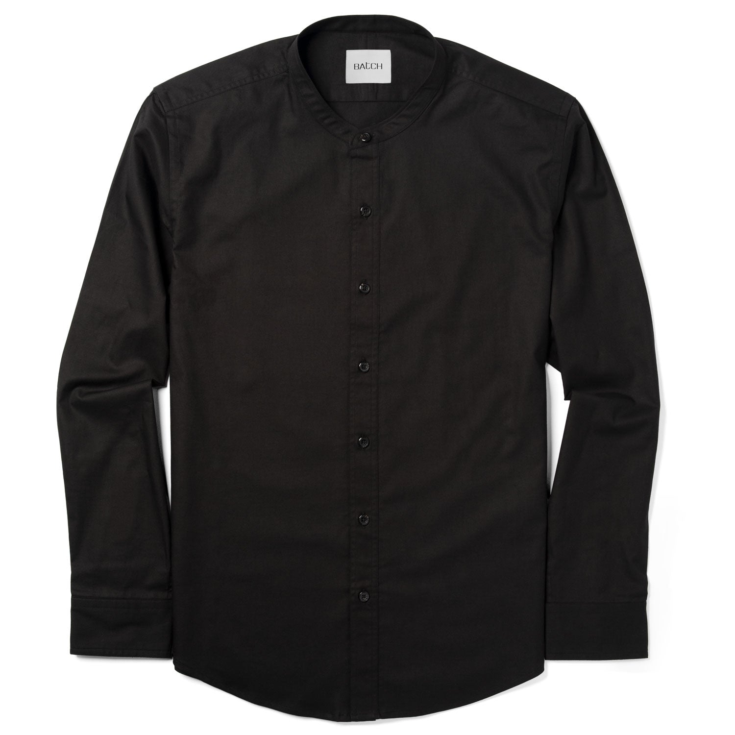 Essential Band Collar Button Down Shirt - Black Cotton Twill