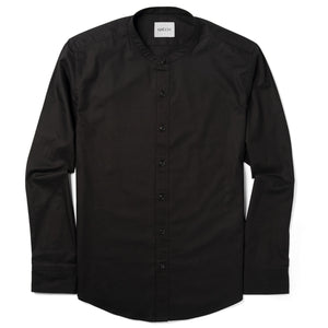 Batch Men's Essential Band Collar Button Down Shirt - Black Cotton Twill Image