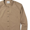 Batch Men's Essential Band Collar Button Down Shirt - Dark Tan Cotton Twill Image Close Up
