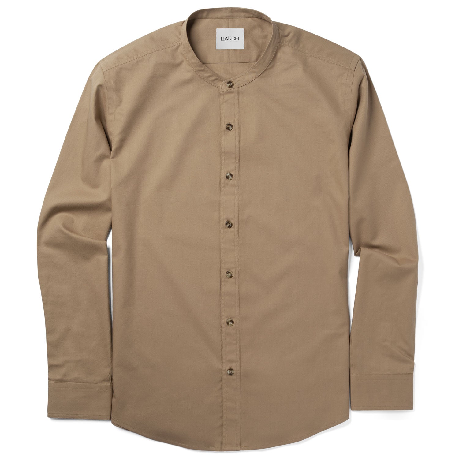 Essential Band Collar Button Down Shirt - Desert Stone Cotton Twill