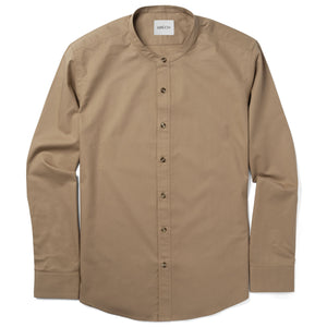 Batch Men's Essential Band Collar Button Down Shirt - Dark Tan Cotton Twill Image