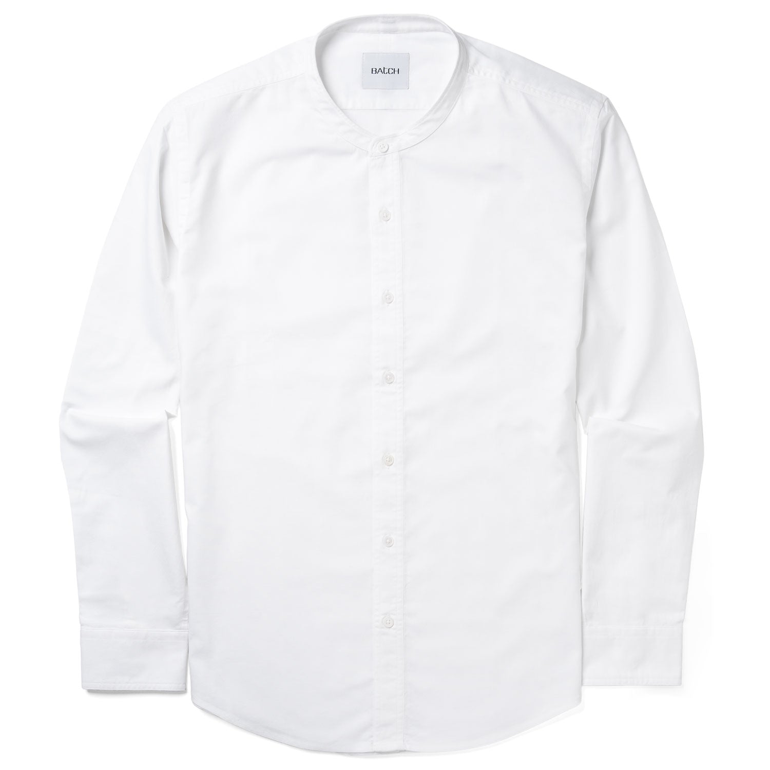 Essential Band Collar Button Down Shirt - Pure White Cotton Oxford