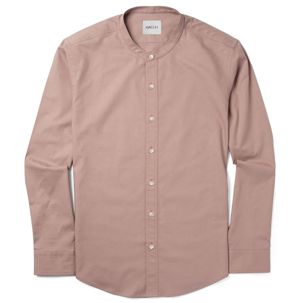 Essential Band Collar Button Down Shirt - Currant Cotton Twill