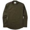 Batch Men's Essential Band Collar Button Down Shirt - Olive Green Cotton Twill Image