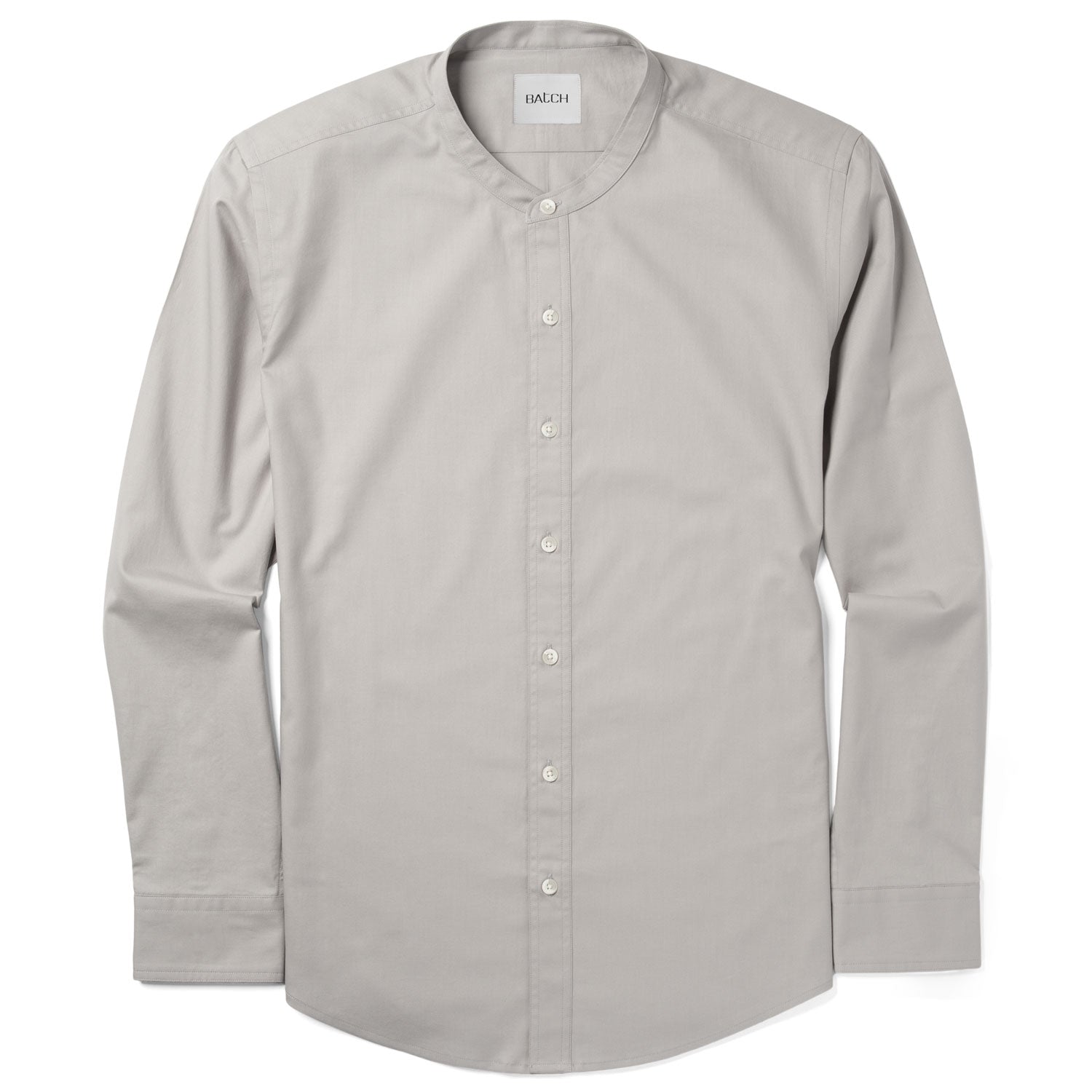 Essential Band Collar Button Down Shirt - Cement Gray Cotton Twill