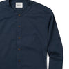 Batch Men's Essential Band Collar Button Down Shirt - Dark Navy Cotton Twill Image Close Up