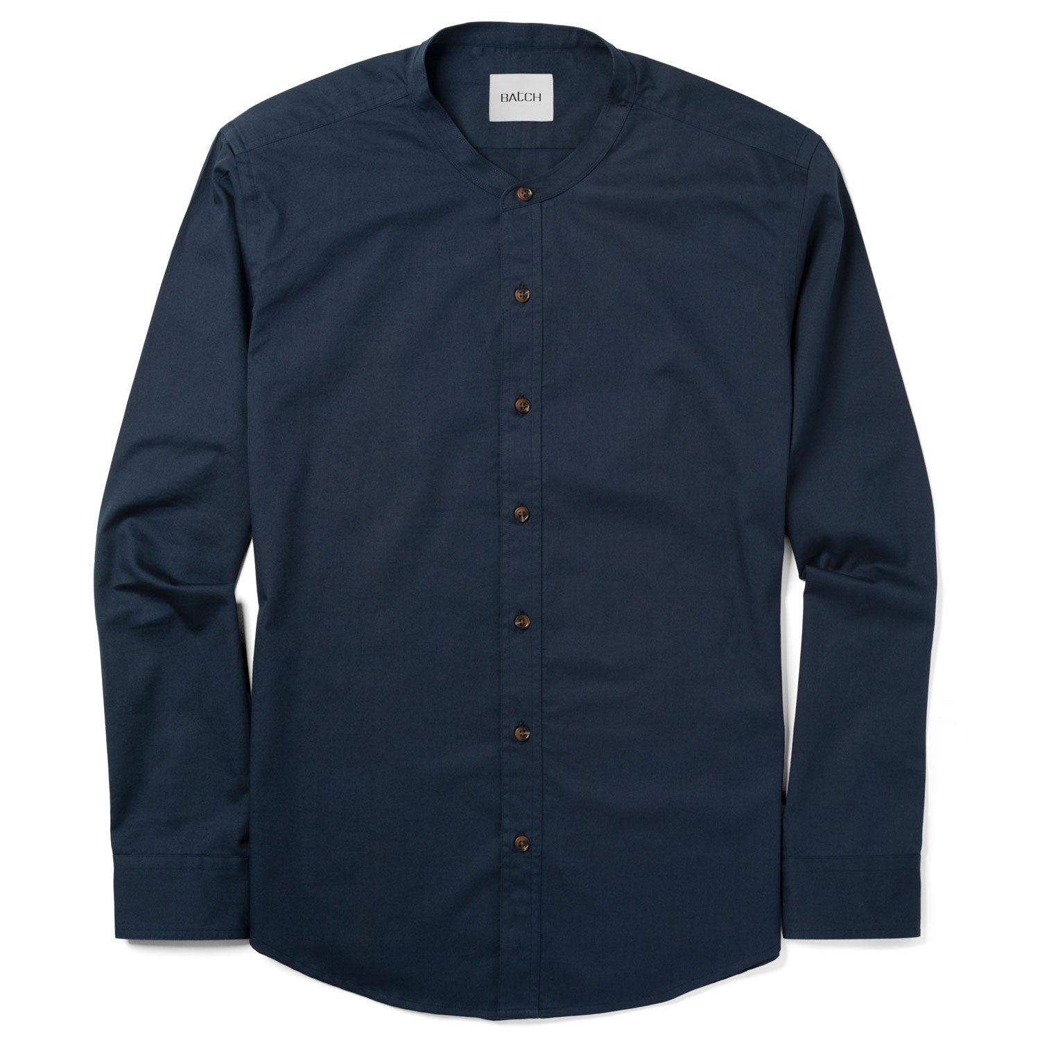 Essential Band Collar Button Down Shirt - Dark Navy Cotton Twill