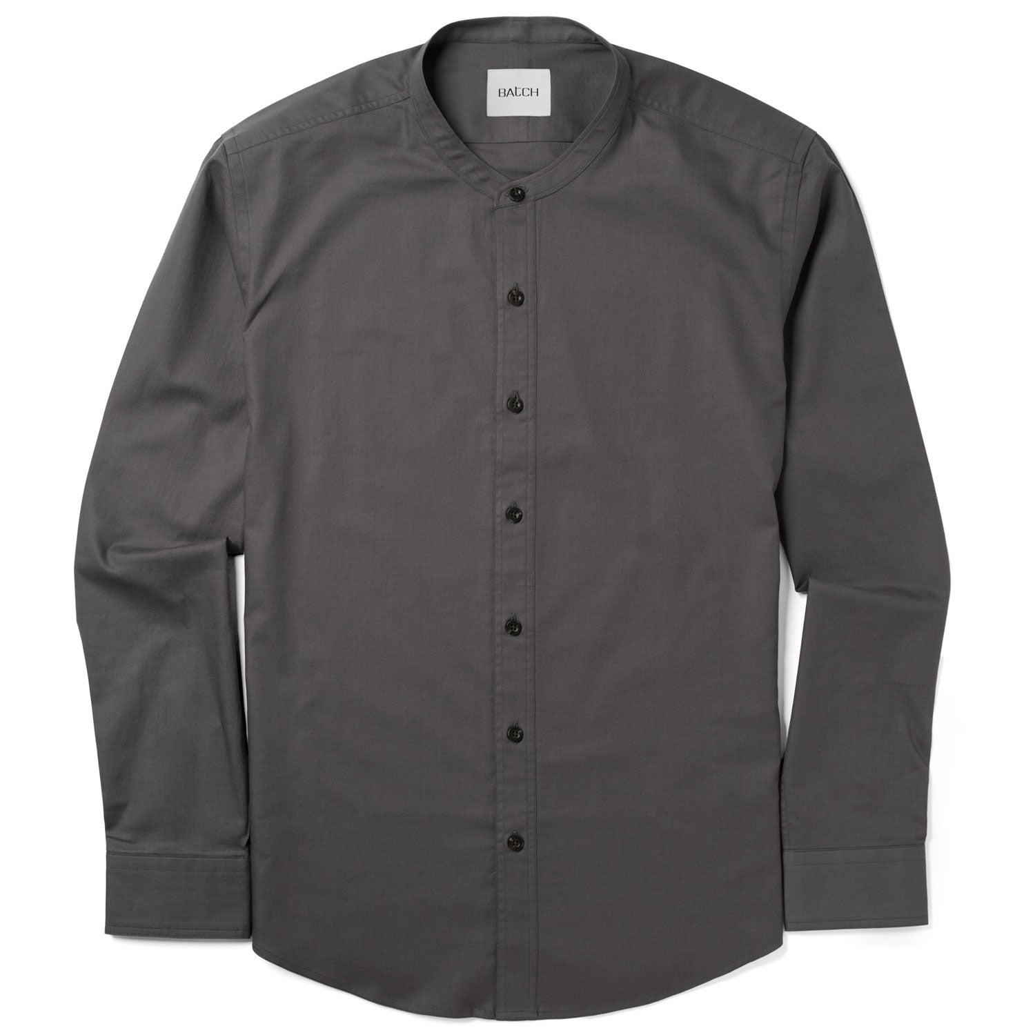 Essential Band Collar Button Down Shirt - Slate Gray Cotton Twill