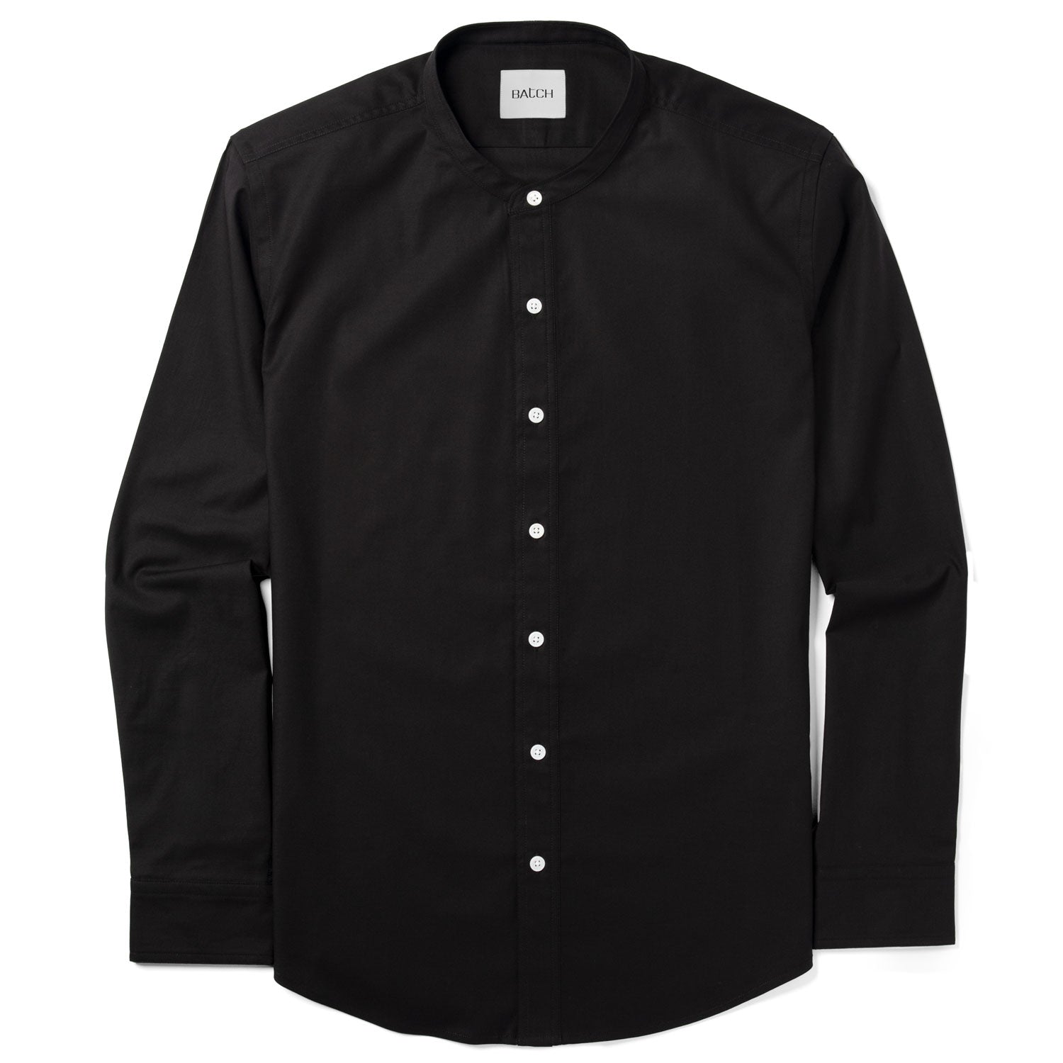 Essential Band Collar WB Casual Shirt - Jet Black Stretch Poplin