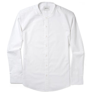 Batch Men's Essential Band Collar Button Down Shirt - Pure White Cotton Twill Image