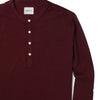 Batch Men's Burgundy Henley With White Buttons Close Up Image