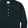 Batch Men's Green Henley With White Buttons Close Up Image