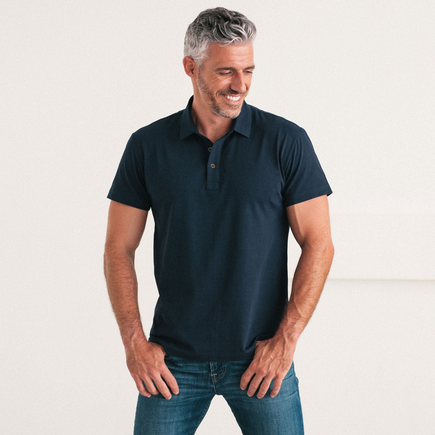 Men's Essential Polo Short Sleeve in Navy Blue Cotton Jersey Batch