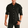 Batch Men's Essential Casual Shirt - WB Black Stretch Cotton Poplin Image Standing with Watch