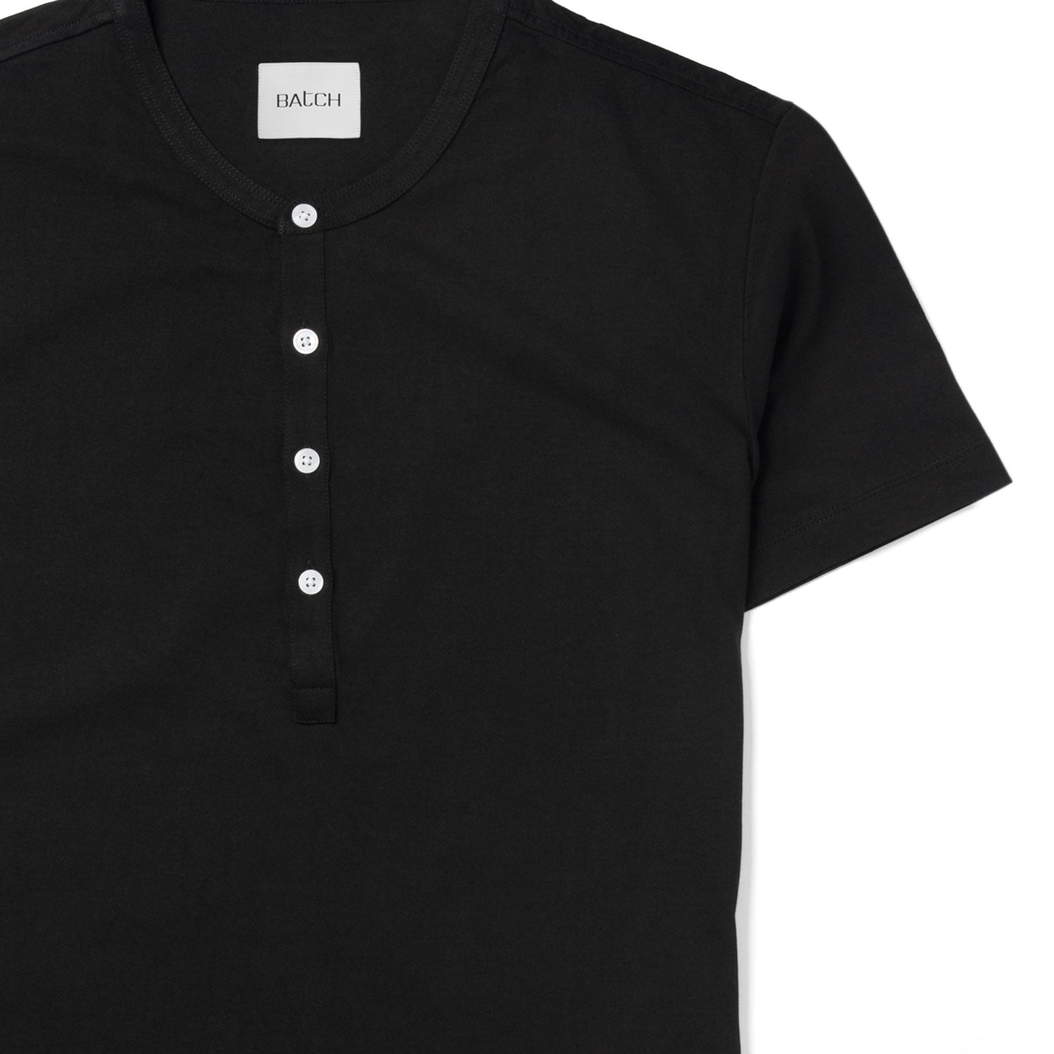Men's WB Henley - Short Sleeves in Black Cotton Jersey | Batch