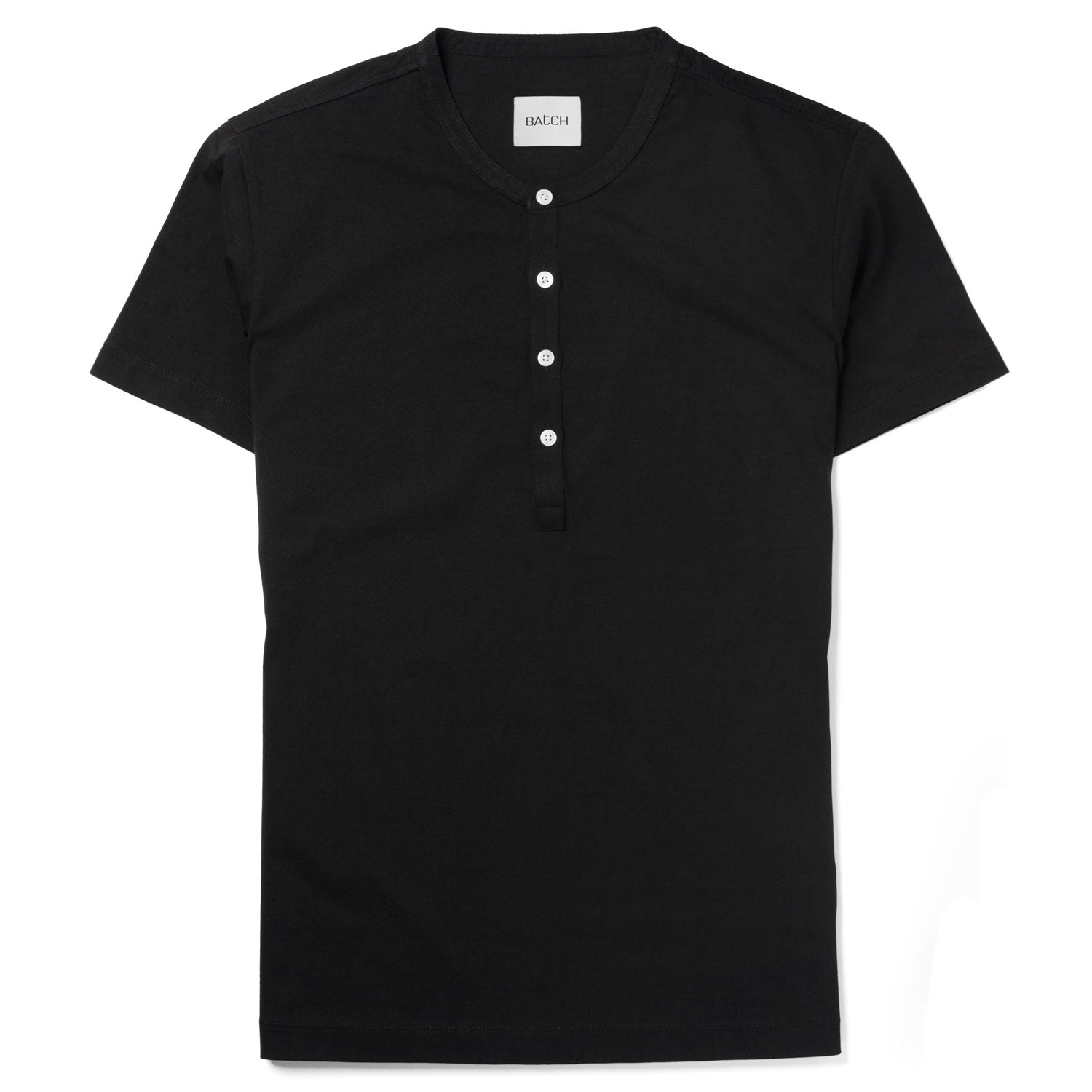 Men's WB Henley - Short Sleeves in Black Cotton Jersey | Batch
