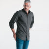 Batch Men's Essential Casual Shirt - Asphalt Gray Cotton End-on-end Image Standing with Hands in Back Pockets