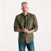 Batch Men's Essential Casual Shirt - Olive Green Cotton End-on-end Image On Body Standing