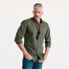 Batch Men's Essential Casual Shirt - Olive Green Cotton End-on-end Image Standing with Hands in Pockets