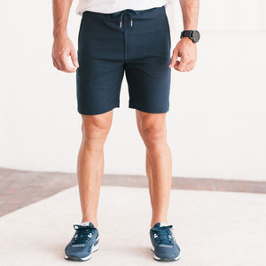 Batch Men's Essential Short - Navy French Terry Image on Body Standing