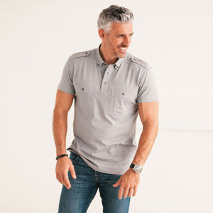 Finisher Short Sleeve Polo Shirt –  Cement Gray Cotton Jersey