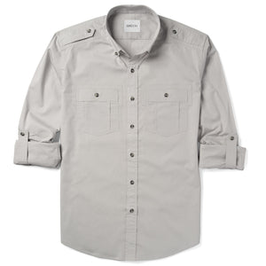 Batch Men's Finisher Utility Shirt In Light Gray Cotton Poplin Rolled Sleeves Image