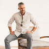 Batch Men's Finisher Utility Shirt In Light Gray Cotton Poplin On-body Sitting Image