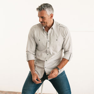 Batch Men's Finisher Utility Shirt In Light Gray Cotton Poplin On-body Image