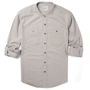 Fixer Band Collar Utility Shirt - Cement Gray Stretch Twill