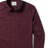 Fixer Two Pocket Men's Utility Shirt In Dark Burgundy Cotton Slub Twill Close-Up Image