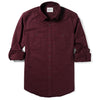 Fixer Two Pocket Men's Utility Shirt In Dark Burgundy Cotton Slub Twill With Sleeves Rolled Up