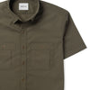 Batch Fixer Short Sleeve Casual Utility Shirt in Fatigue Green Stretch Poplin Close-up Image