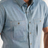 Batch Fixer Short Sleeve Utility Shirt In Navy Cotton Oxford Close-Up On Body Image