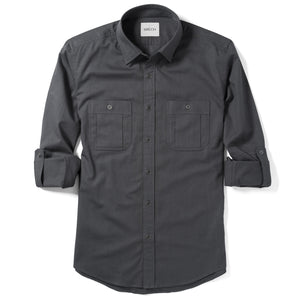 Fixer Two Pocket Men's Utility Shirt In Slate Gray Cotton Slub Twill With Sleeves Rolled Up