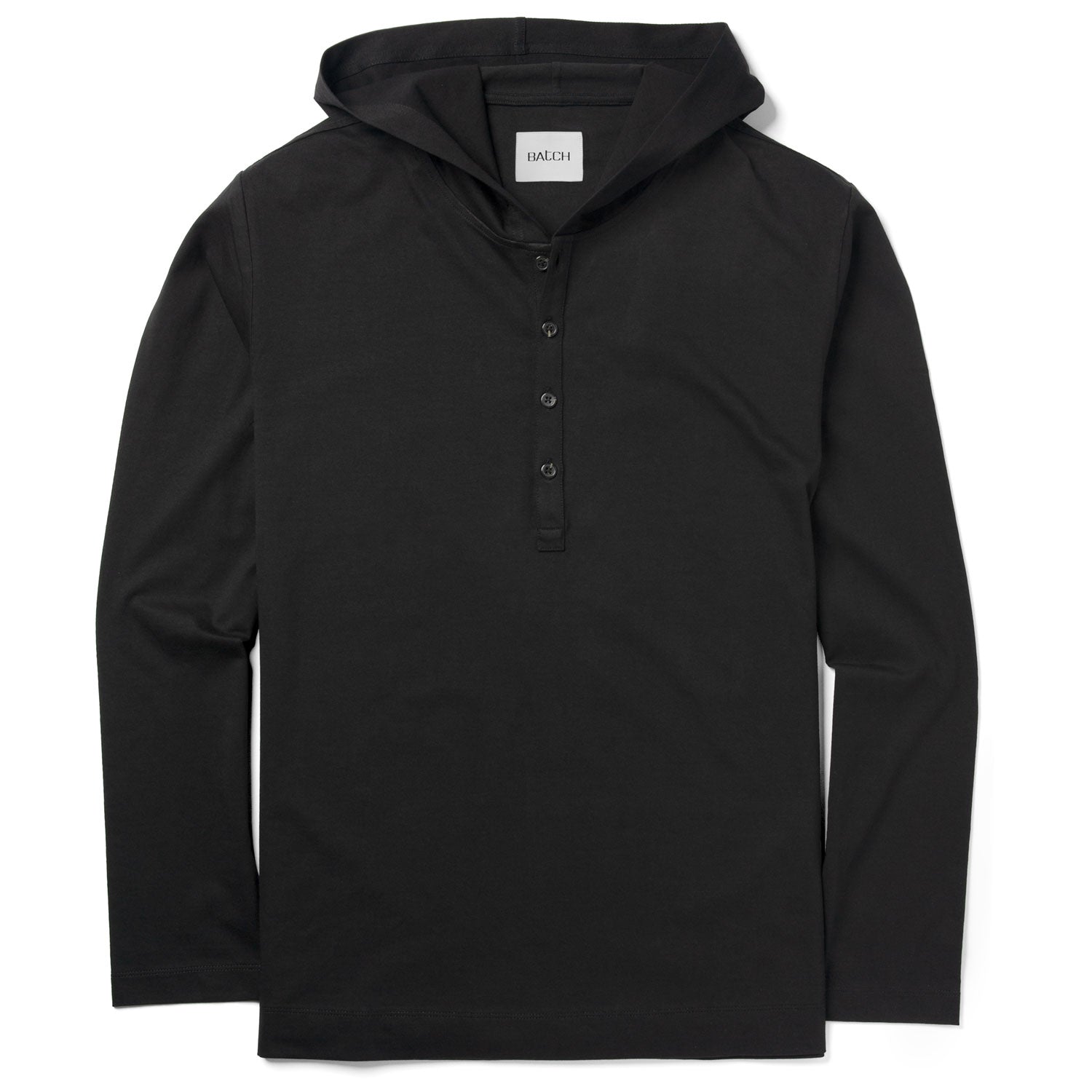 Hooded Henley Shirt –  Black Cotton Jersey