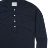 Batch Men's Navy Henley With White Buttons Close Up Image