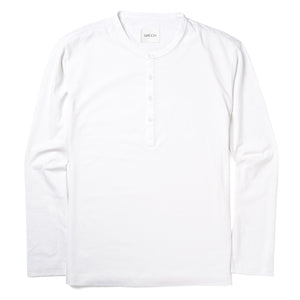 Woven Placket Henley Shirt –  White Cotton Jersey